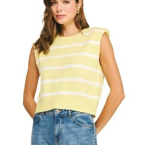 Strut & Bolt Womens Striped Textured Knit Sleeveless Sweater Top Medium Yellow
